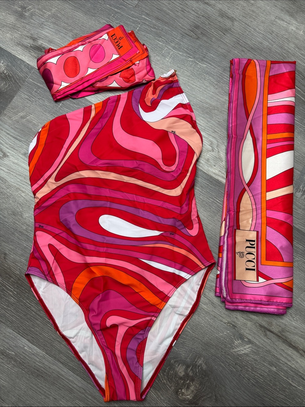Emilio Pucci Swirl One-Piece Swimsuit in Pink & Red